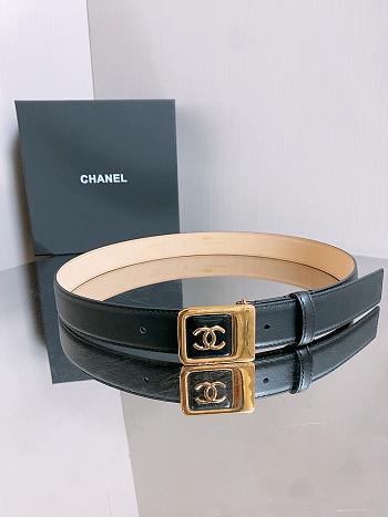 Leather Belt Calfskin & Metal Black, Beige & Golden 3cm