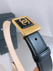 Leather Belt Calfskin & Metal Black, Beige & Golden 3cm - 3