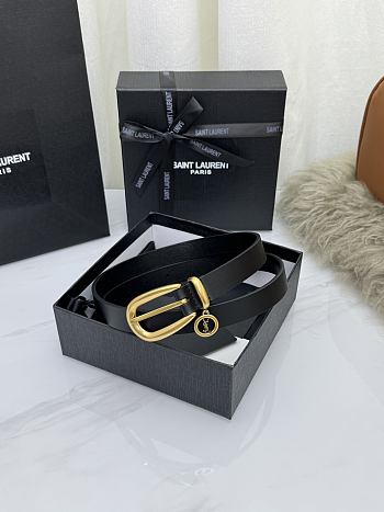 YSL Cassandre Charm Elongated Buckle Thin Belt In Leather Black 2cm