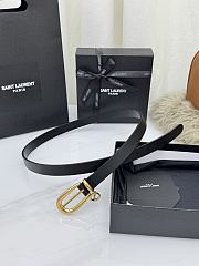 YSL Cassandre Charm Elongated Buckle Thin Belt In Leather Black 2cm - 5