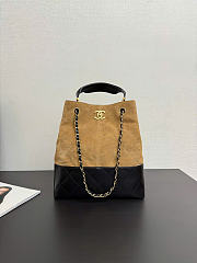 Chanel Hobo Bag Suede Calfskin Shiny Lambskin Gold-Tone Metal Beige & Black - 31x28x12cm - 1