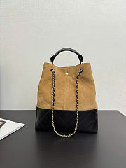Chanel Hobo Bag Suede Calfskin Shiny Lambskin Gold-Tone Metal Beige & Black - 31x28x12cm - 4