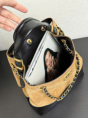 Chanel Hobo Bag Suede Calfskin Shiny Lambskin Gold-Tone Metal Beige & Black - 31x28x12cm - 3