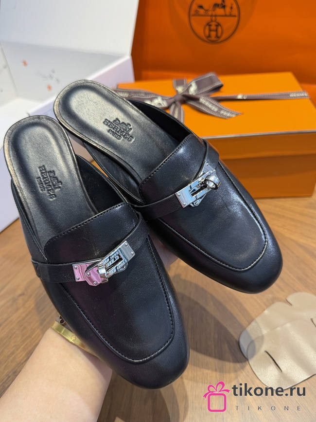 Hermes Oz Mule Goatskin Palladium Hardware Black - 1