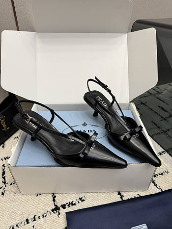 Prada Brushed Leather Slingback Pumps Black 1I701O 55mm