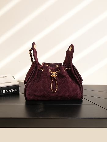 Chanel 25 Small Handbag Suede Calfskin & Gold Metal Burgundy AS5293 - 30x26x14cm