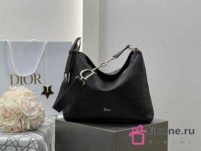 Medium Diorly Bag Black Flat Macrocannage Calfskin - 31.5x25x8cm - 1