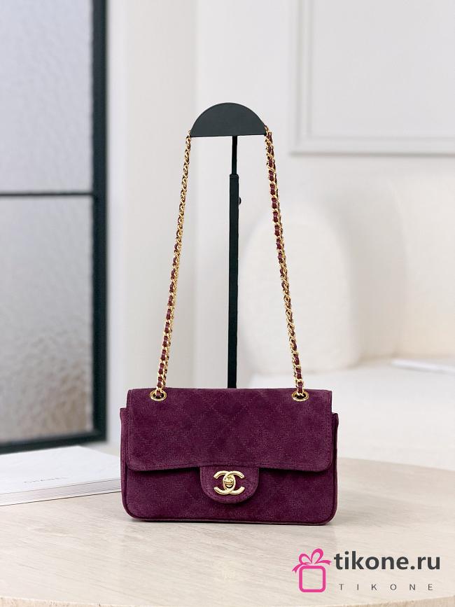 Chanel Mini Flap Bag Suede Calfskin & Gold-Tone Metal Burgundy - 13x20x6cm - 1
