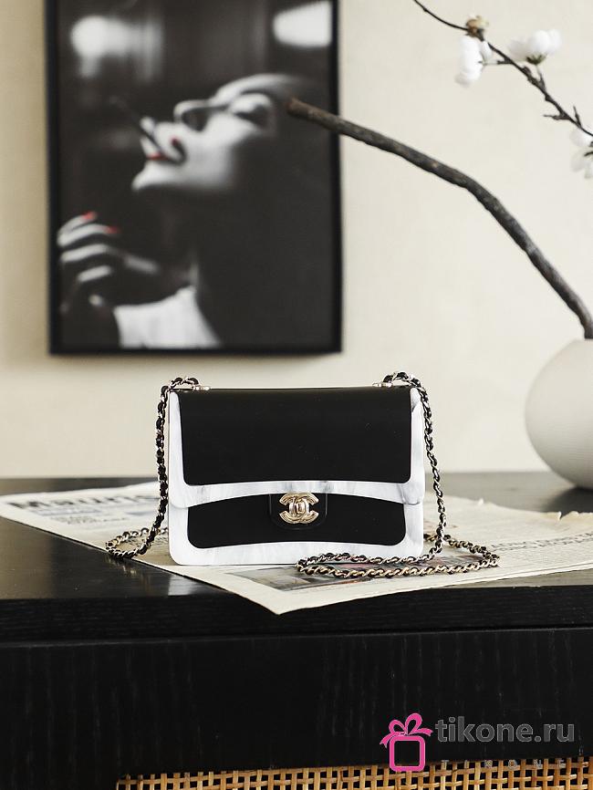 Chanel Flap Bag Minaudiere Plexi & Gold-Tone Metal Black & Pearly White AS6620 - 8.5x12x4.5cm - 1