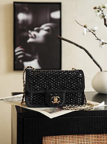 Chanel Small Flap Bag Mesh, Strass & Gold-Tone Metal  Black AS6353 - 13x21x6.5cm