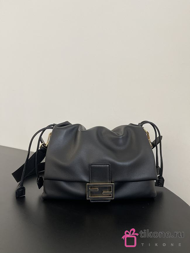 Fendi Mamma Baguette Medium Black Nappa Leather Bag - 26.5x18x8.5cm - 1