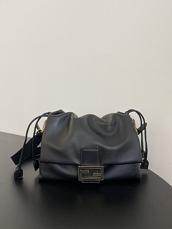 Fendi Mamma Baguette Medium Black Nappa Leather Bag - 26.5x18x8.5cm