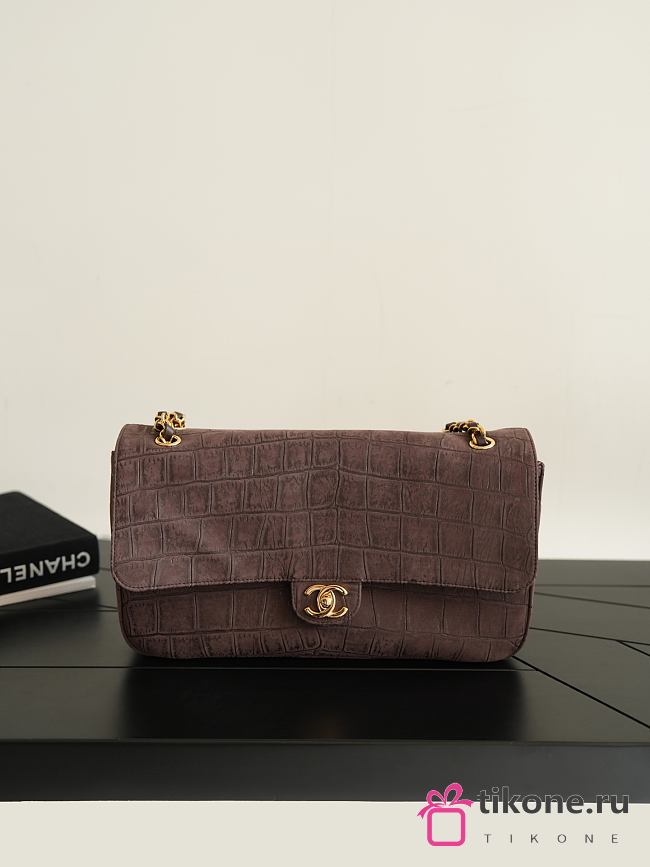 Chanel Maxi Flap Bag Suede Crocodile Calfskin & Gold-Tone Metal Dark Brown AS6627 - 32x19.5x10cm - 1