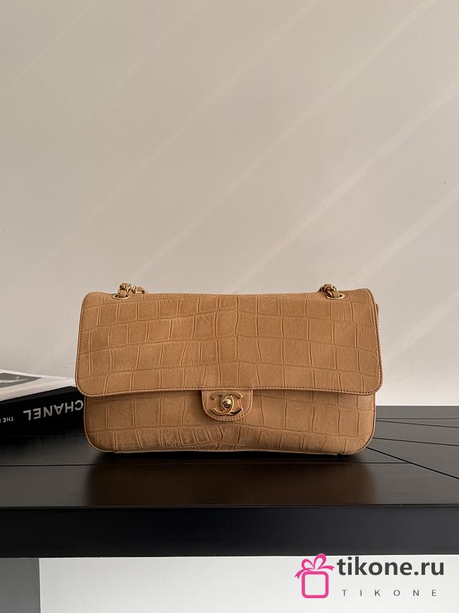 Chanel Maxi Flap Bag Suede Crocodile Calfskin & Gold-Tone Metal Camel AS6627 - 32x19.5x10cm - 1