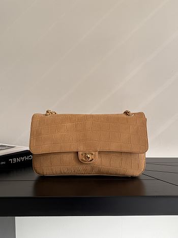 Chanel Maxi Flap Bag Suede Crocodile Calfskin & Gold-Tone Metal Camel AS6627 - 32x19.5x10cm
