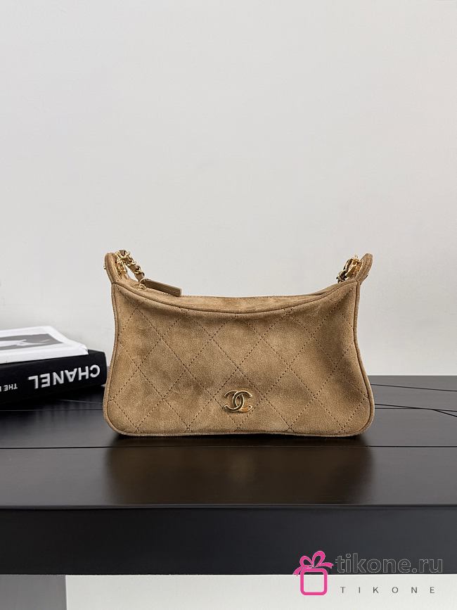 Chanel Small Hobo Bag Suede Calfskin & Gold-Tone Metal Dark Beige - 24x16x7cm - 1