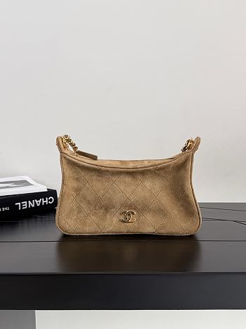 Chanel Small Hobo Bag Suede Calfskin & Gold-Tone Metal Dark Beige - 24x16x7cm