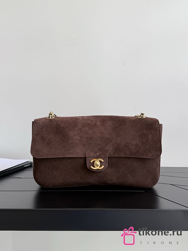 Chanel Maxi Flapbag Suede Calfskin & Gold-Tone Metal Dark Brown AS6627 - 32x19.5x10cm - 1