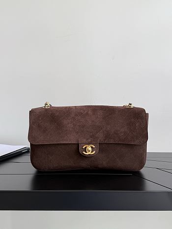 Chanel Maxi Flapbag Suede Calfskin & Gold-Tone Metal Dark Brown AS6627 - 32x19.5x10cm