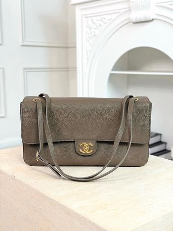 Chanel Maxi Flapbag Grained Calfskin & Gold Metal Dark Khaki AS6231 - 32x19.5x10cm