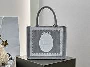 Small Dior Book Tote with Strap Gray Dior Oblique Embroidery with White Lace and Dior Médaillon - 26.5x22x14cm - 1