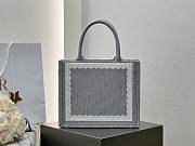Small Dior Book Tote with Strap Gray Dior Oblique Embroidery with White Lace and Dior Médaillon - 26.5x22x14cm - 4