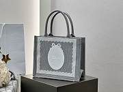 Small Dior Book Tote with Strap Gray Dior Oblique Embroidery with White Lace and Dior Médaillon - 26.5x22x14cm - 2