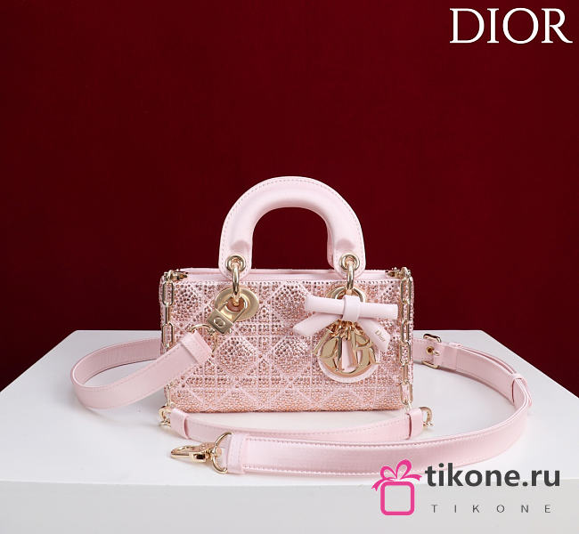 Dior Mini Lady D-Joy Bag Pale Pink Cannage Satin and Strass - 19x10.5x5.5cm - 1