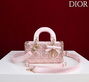Dior Mini Lady D-Joy Bag Pale Pink Cannage Satin and Strass - 19x10.5x5.5cm