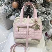 Small Dior Toujours Reversible Vertical Tote Bag Two-Tone Craie and Rose Tendre Macrocannage Supple Calfskin - 18.5x18.5x12cm - 1