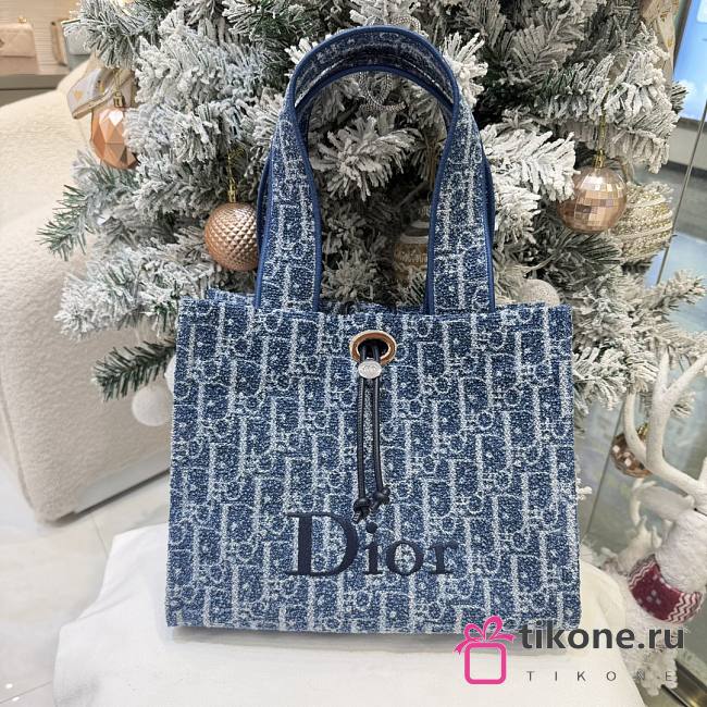 Dioriviera Small Spongy Book Tote Blue Spongy Dior Oblique Fabric - 25.5x21.5x17cm - 1