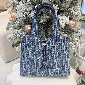 Dioriviera Small Spongy Book Tote Blue Spongy Dior Oblique Fabric - 25.5x21.5x17cm