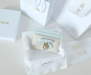 Lady Dior Freesia Card Holder Two-Tone Latte and Ice Blue Cannage Lambskin - 10.5x8x0.5cm