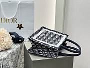 Small Dior Book Tote with Strap Blue Dior Oblique Embroidery and White Lace - 26.5x22x14cm - 5