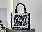 Small Dior Book Tote with Strap Blue Dior Oblique Embroidery and White Lace - 26.5x22x14cm - 3