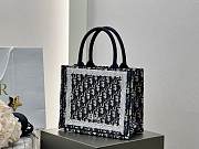 Small Dior Book Tote with Strap Blue Dior Oblique Embroidery and White Lace - 26.5x22x14cm - 2