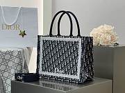 Medium Dior Book Tote with Strap Blue Dior Oblique Embroidery and White Lace - 36x27.5x16.5cm - 1