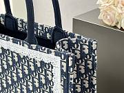 Medium Dior Book Tote with Strap Blue Dior Oblique Embroidery and White Lace - 36x27.5x16.5cm - 2