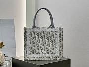 Small Dior Book Tote with Strap Latte and Gray Dior Oblique Embroidery and White Lace - 26.5x22x14cm - 5