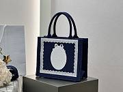 Small Dior Book Tote with Strap Blue Dior Oblique Embroidery with White Lace and Dior Medaillon - 26.5x22x14cm) - 5