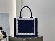 Small Dior Book Tote with Strap Blue Dior Oblique Embroidery with White Lace and Dior Medaillon - 26.5x22x14cm) - 2