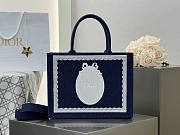 Medium Dior Book Tote with Strap Blue Dior Oblique Embroidery with White Lace and Dior Medaillon - 36x27.5x16.5cm - 1
