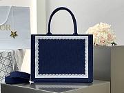 Medium Dior Book Tote with Strap Blue Dior Oblique Embroidery with White Lace and Dior Medaillon - 36x27.5x16.5cm - 3