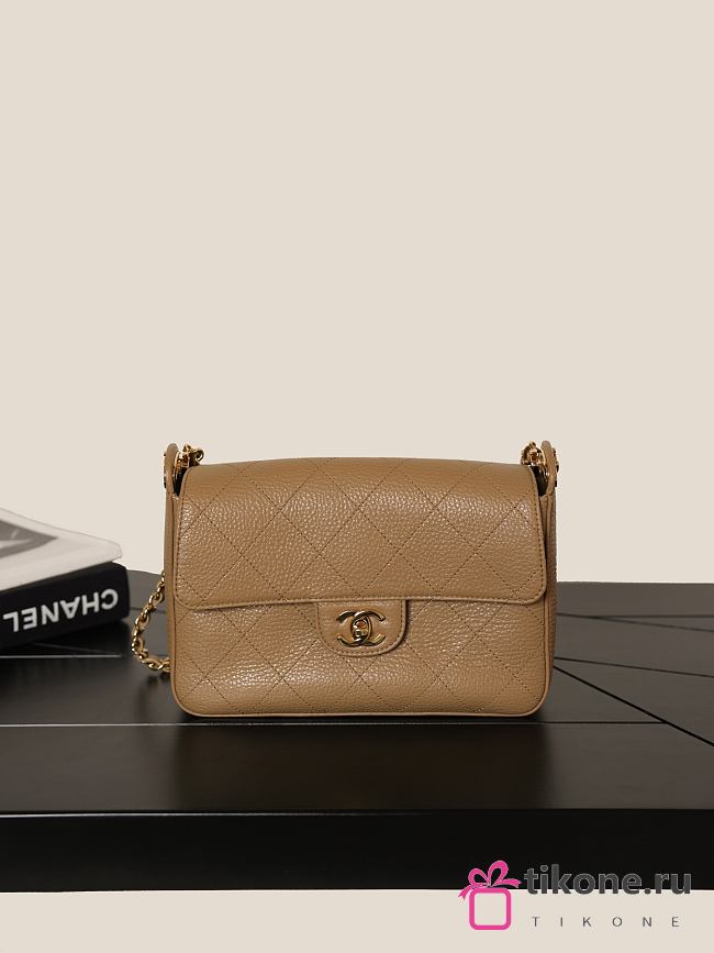Chanel Small Flap Bag Grained Shiny Calfskin & Gold-Tone Metal Light Brown AS6625 - 23x16x6cm - 1