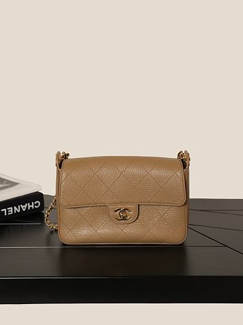 Chanel Small Flap Bag Grained Shiny Calfskin & Gold-Tone Metal Light Brown AS6625 - 23x16x6cm