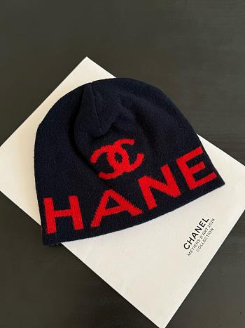Chanel Cashmere-Wool Blend CC Knit Beanie Navy/Red