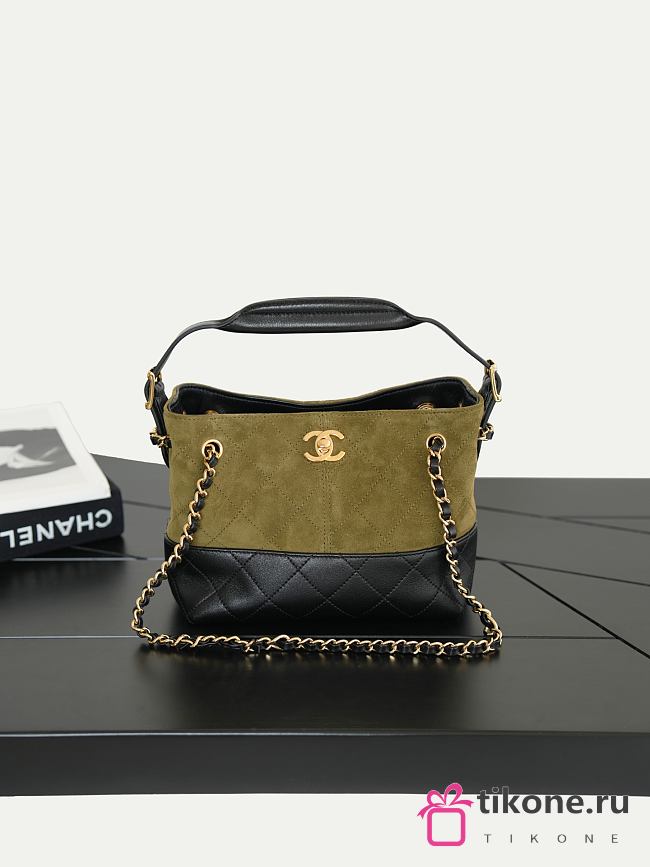 Chanel Mini Tote Suede Calfskin, Shiny Lambskin & Gold-Tone Metal Khaki & Black - 20x15.5x8.5cm - 1