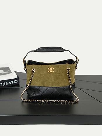Chanel Mini Tote Suede Calfskin, Shiny Lambskin & Gold-Tone Metal Khaki & Black - 20x15.5x8.5cm