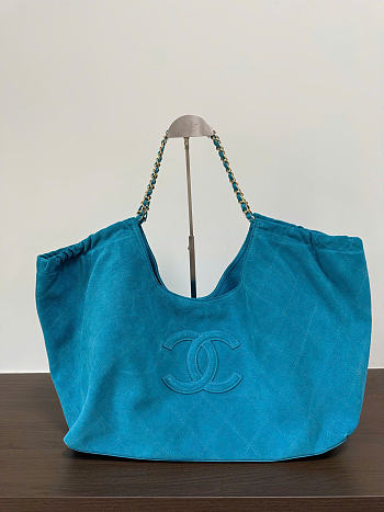 Chanel Shopping Bag Suede Calfskin & Gold-Tone Metal Blue AS6475 - 44.5x24.5x18cm