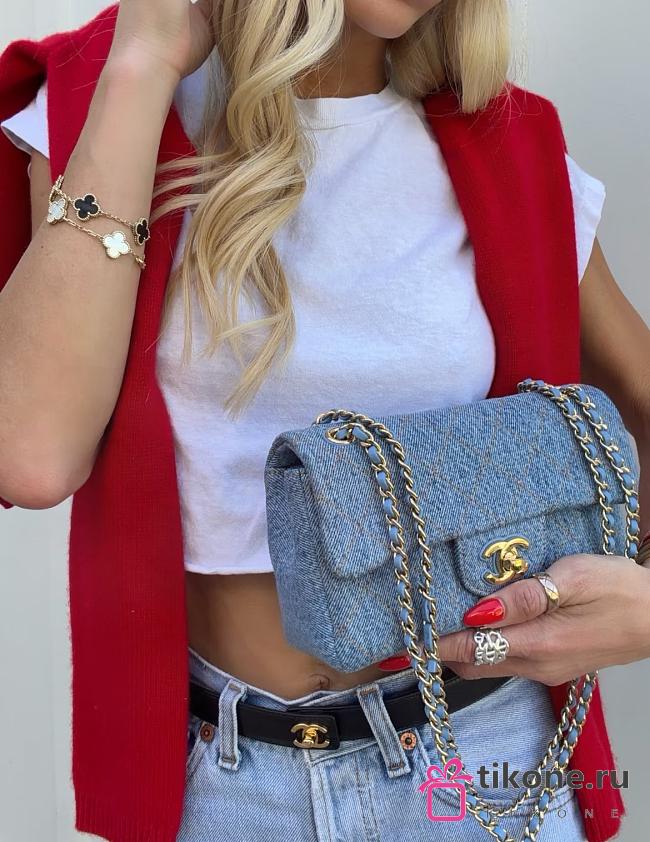 Chanel Mini Classic Handbag Denim & Gold Metal Blue & Orange - 20x12x6cm - 1